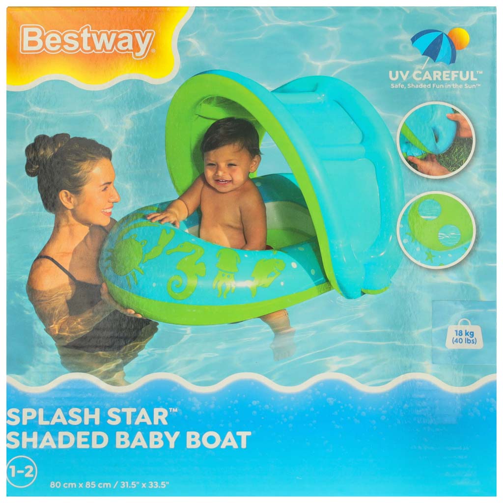 Bestway 34091 Dziecięce koło do pływania z daszkiem – zielone, 1–2 lata