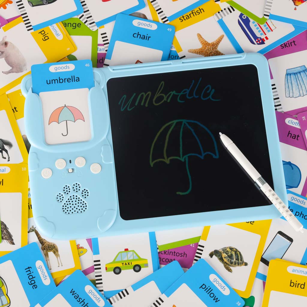 Interaktywny czytnik fiszek ze 112 kartami edukacyjnymi i tabletem do pisania LCD
