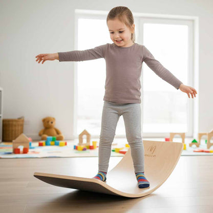 Montessori Balance Board for Kids with Felt – Wooden Wobble Board Grey