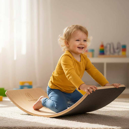 Montessori Balance Board for Kids with Felt – Wooden Wobble Board Grey