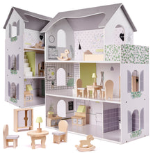 Drewniany domek dla lalek z meblami szary 70cm MDF