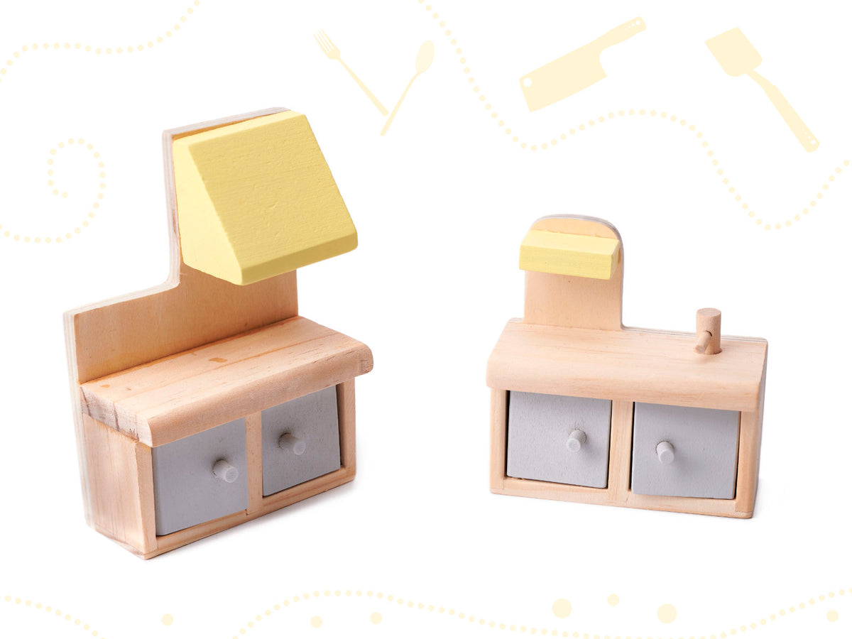Drewniany domek dla lalek z meblami szary 70cm MDF