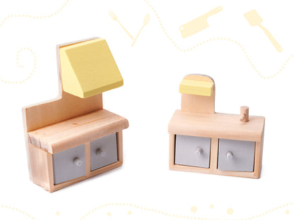 Drewniany domek dla lalek z meblami szary 70cm MDF
