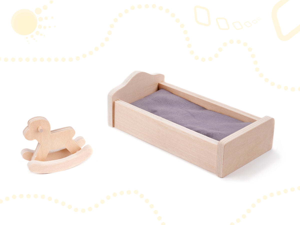 Drewniany domek dla lalek z meblami szary 70cm MDF