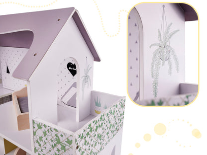 Drewniany domek dla lalek z meblami szary 70cm MDF