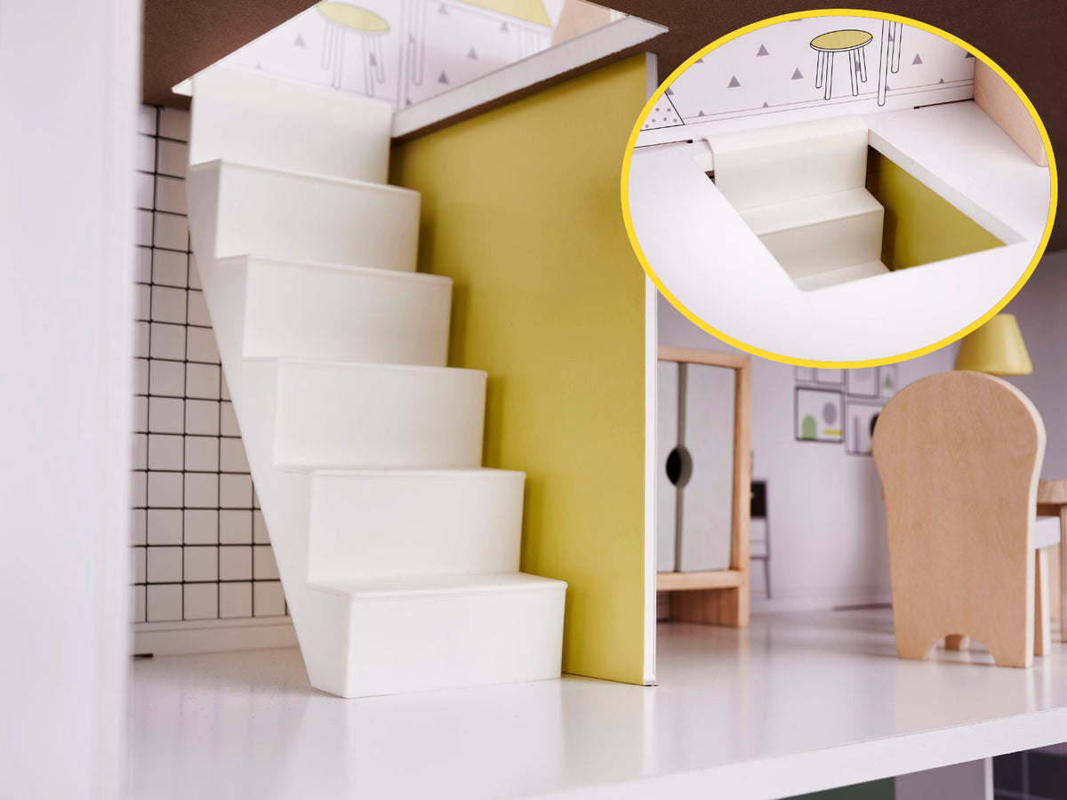 Drewniany domek dla lalek z meblami szary 70cm MDF
