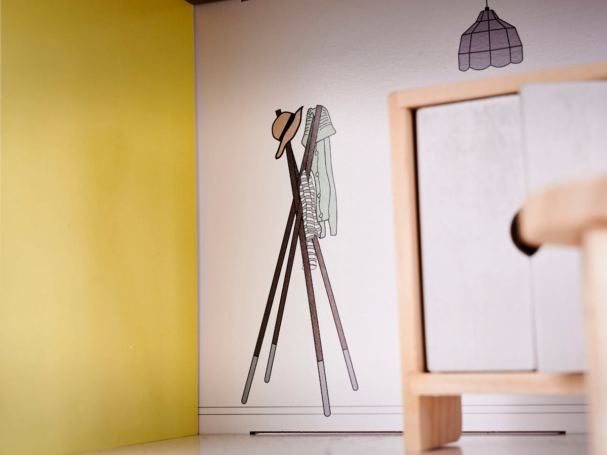 Drewniany domek dla lalek z meblami szary 70cm MDF