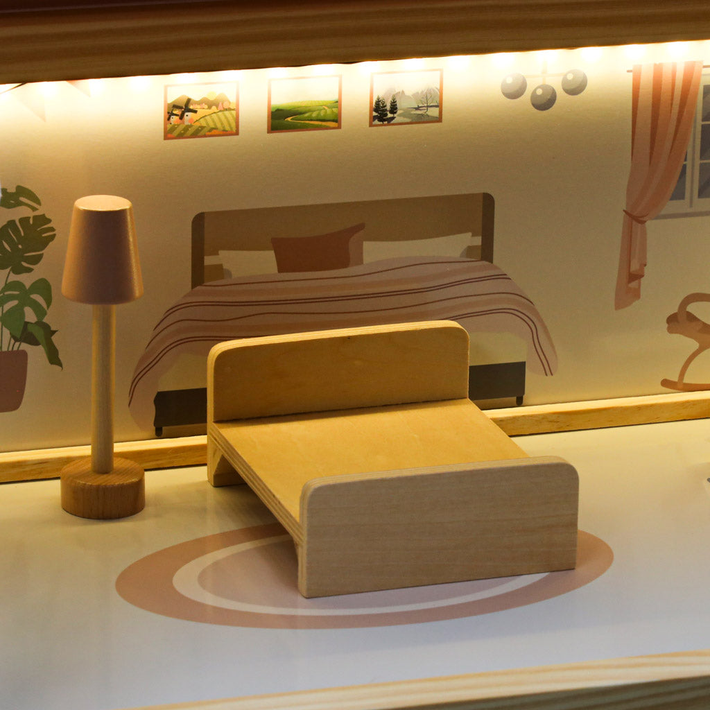 Wooden Dollhouse with Furniture & LED Lights – 78 cm