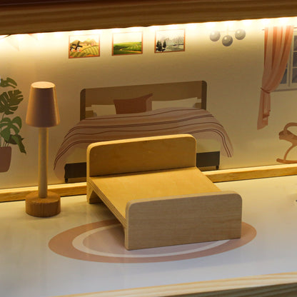 Wooden Dollhouse with Furniture & LED Lights – 78 cm