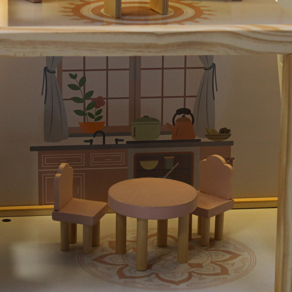 Wooden Dollhouse with Furniture & LED Lights – 78 cm