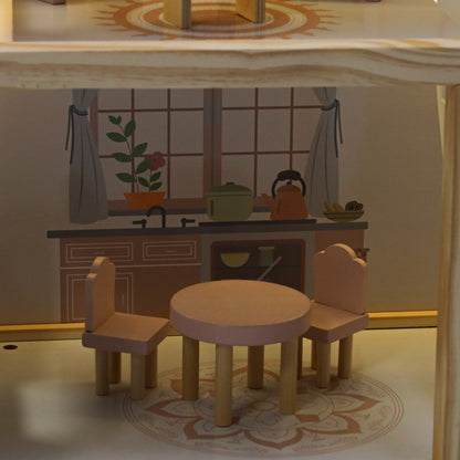 Wooden Dollhouse with Furniture & LED Lights – 78 cm
