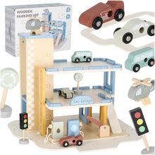 Wooden Parking Garage with Elevator & Gas Station