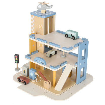 Wooden Parking Garage with Elevator & Gas Station