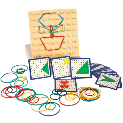 Drewniana Geodeska (Geoboard) z Gumkami i Kartami Wzorów
