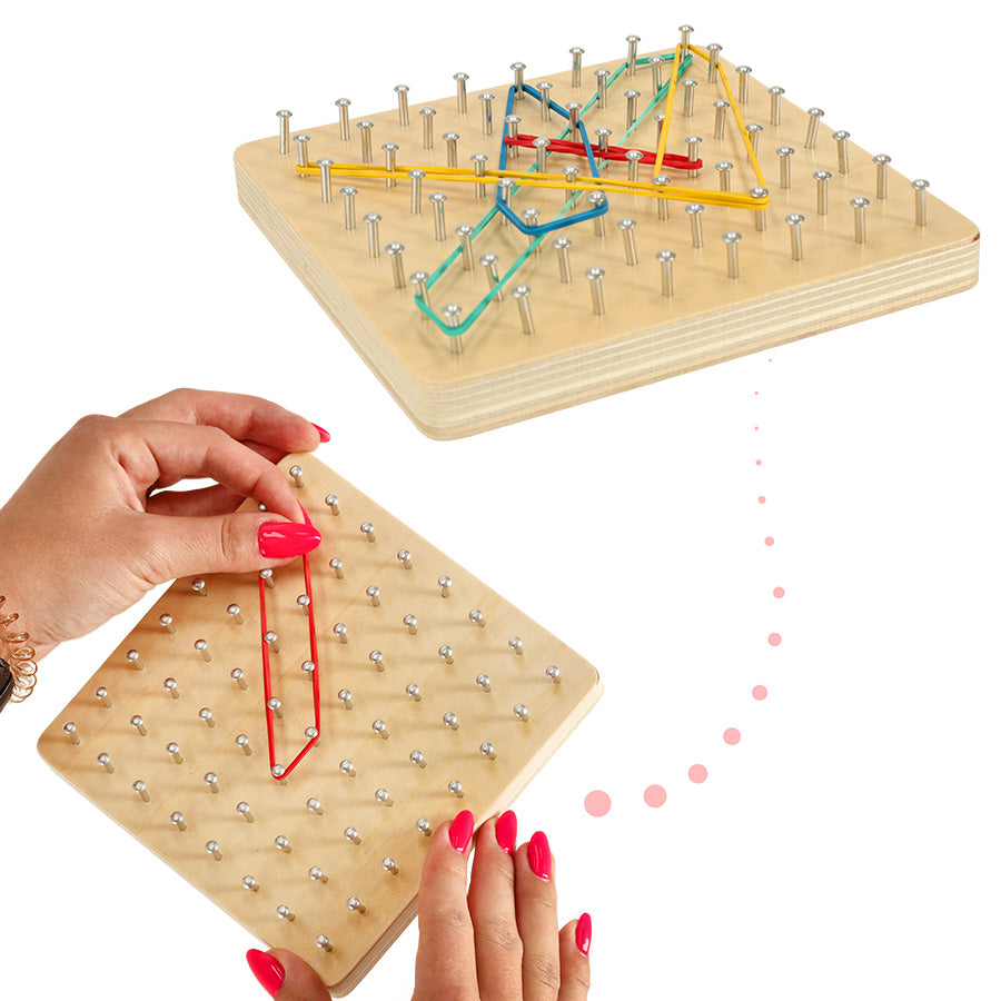 Drewniana Geodeska (Geoboard) z Gumkami i Kartami Wzorów