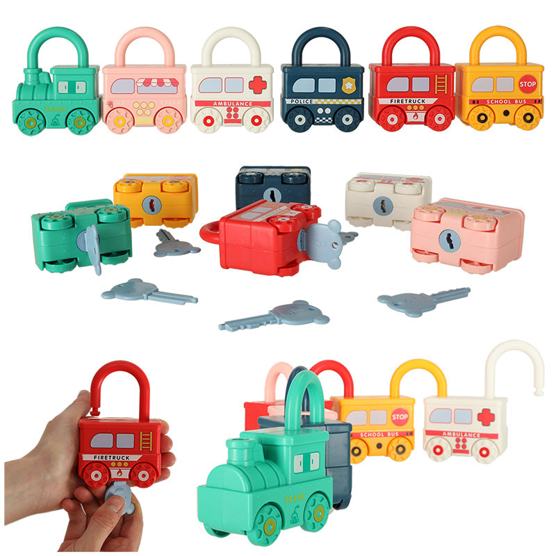 Montessori Vehicle Lock & Key Set – 6 Cars & 7 Keys 18M+
