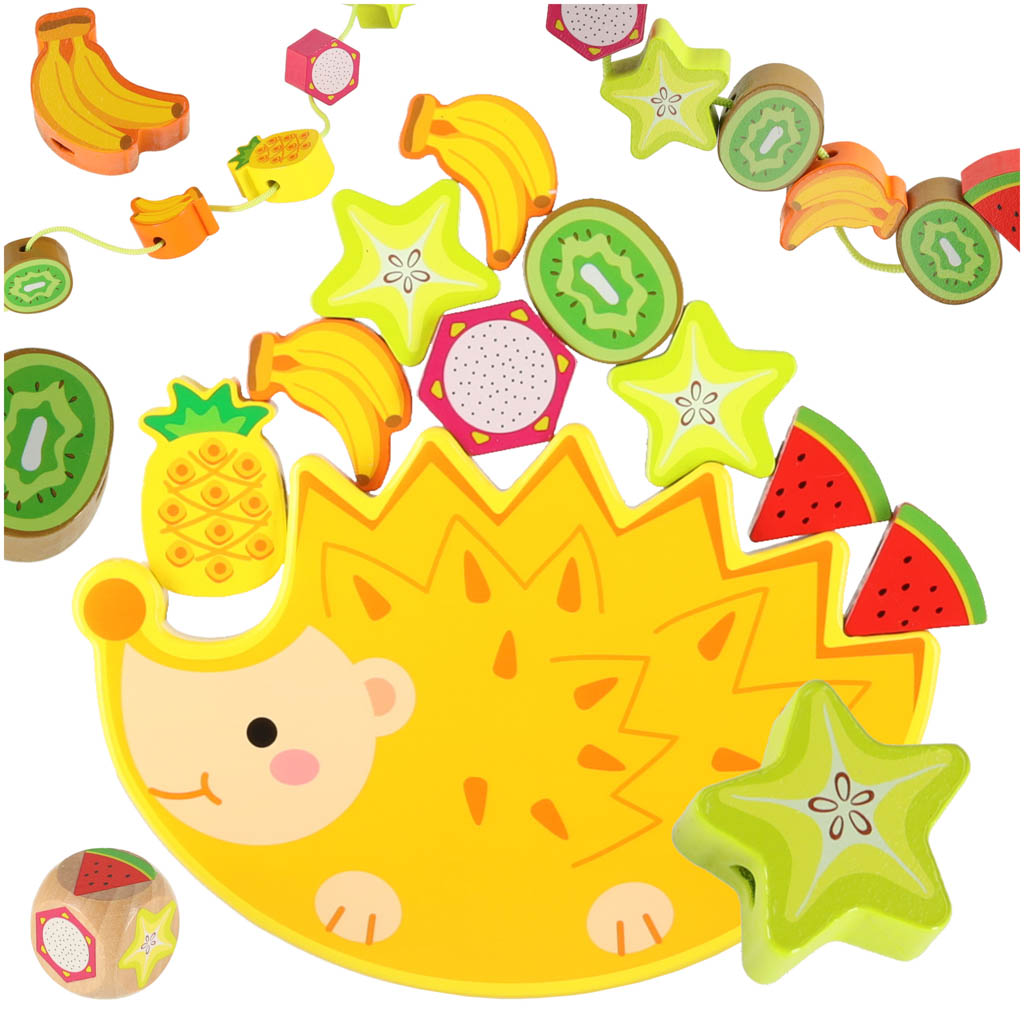 Wooden Hedgehog Balancing & Fruit Threading Game 3+