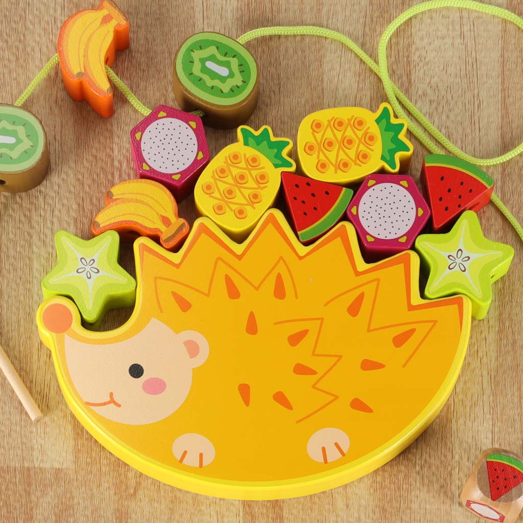 Wooden Hedgehog Balancing & Fruit Threading Game 3+