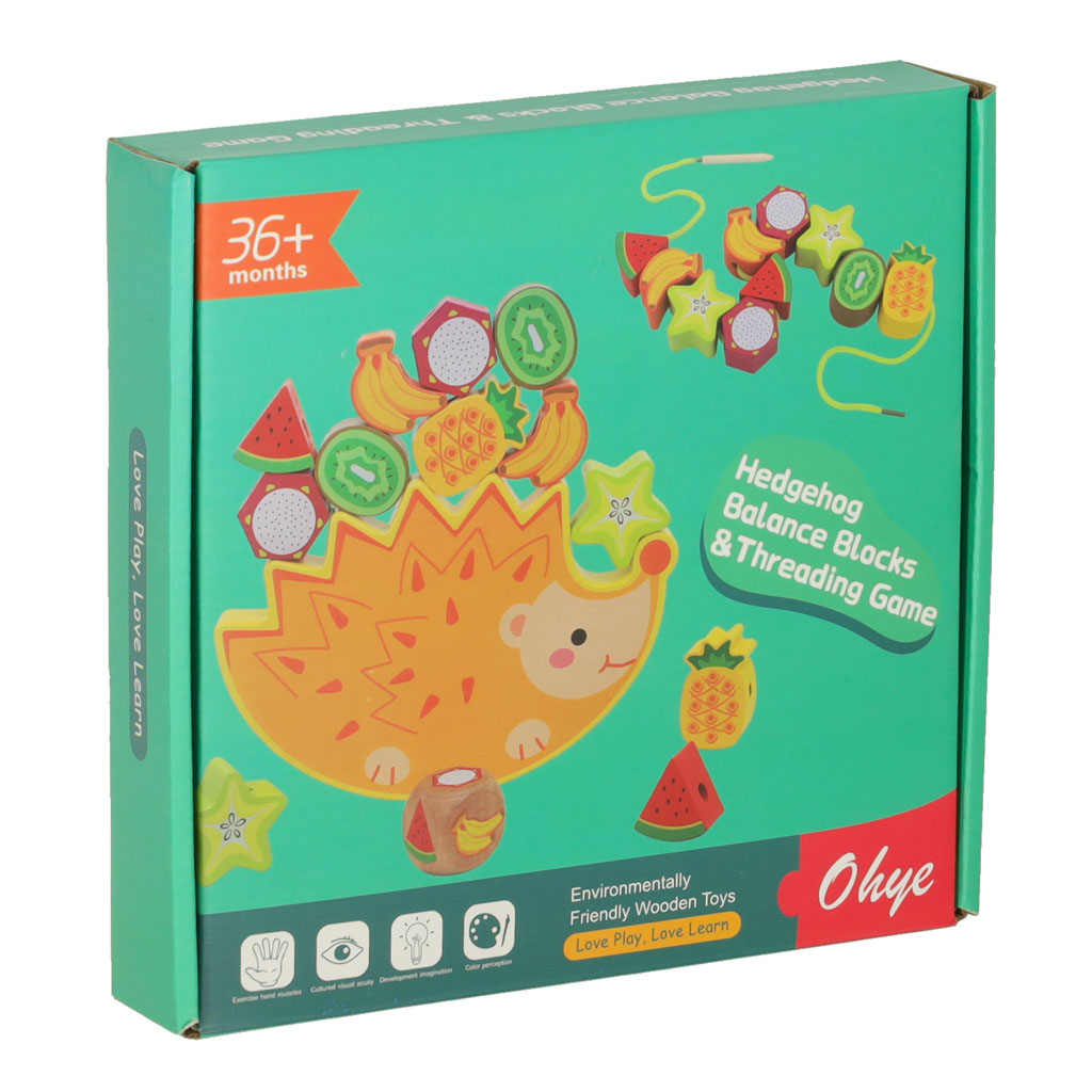 Wooden Hedgehog Balancing & Fruit Threading Game 3+