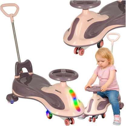 Kids Wiggle Car Ride-On Toy with LED Wheels & Push Handle