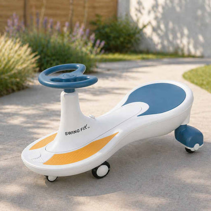 Jeździk grawitacyjny Wiggle Car z kołami LED i muzyką – niebiesko-biały