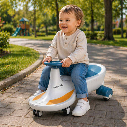 Jeździk grawitacyjny Wiggle Car z kołami LED i muzyką – niebiesko-biały