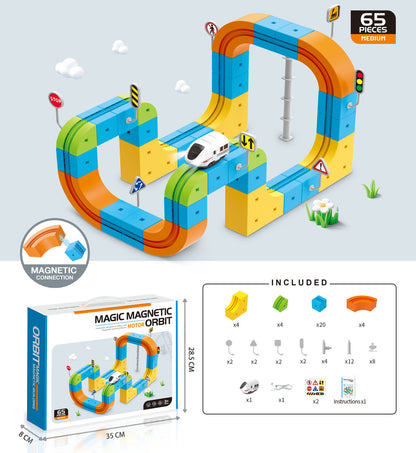 Magnetic Railway Track STEM Set – 65 Pieces