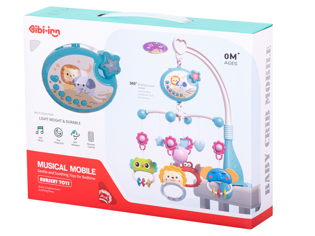 Blue Baby Crib Mobile with Star Projector & Remote Control