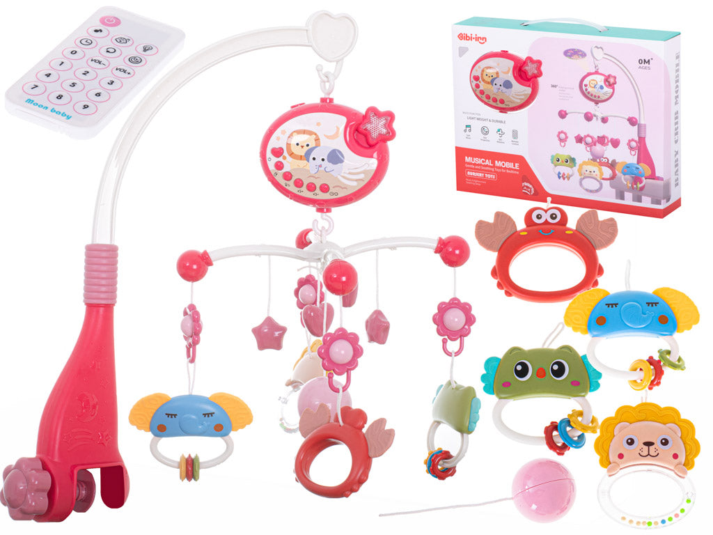 Pink Baby Crib Mobile with Star Projector & Remote Control