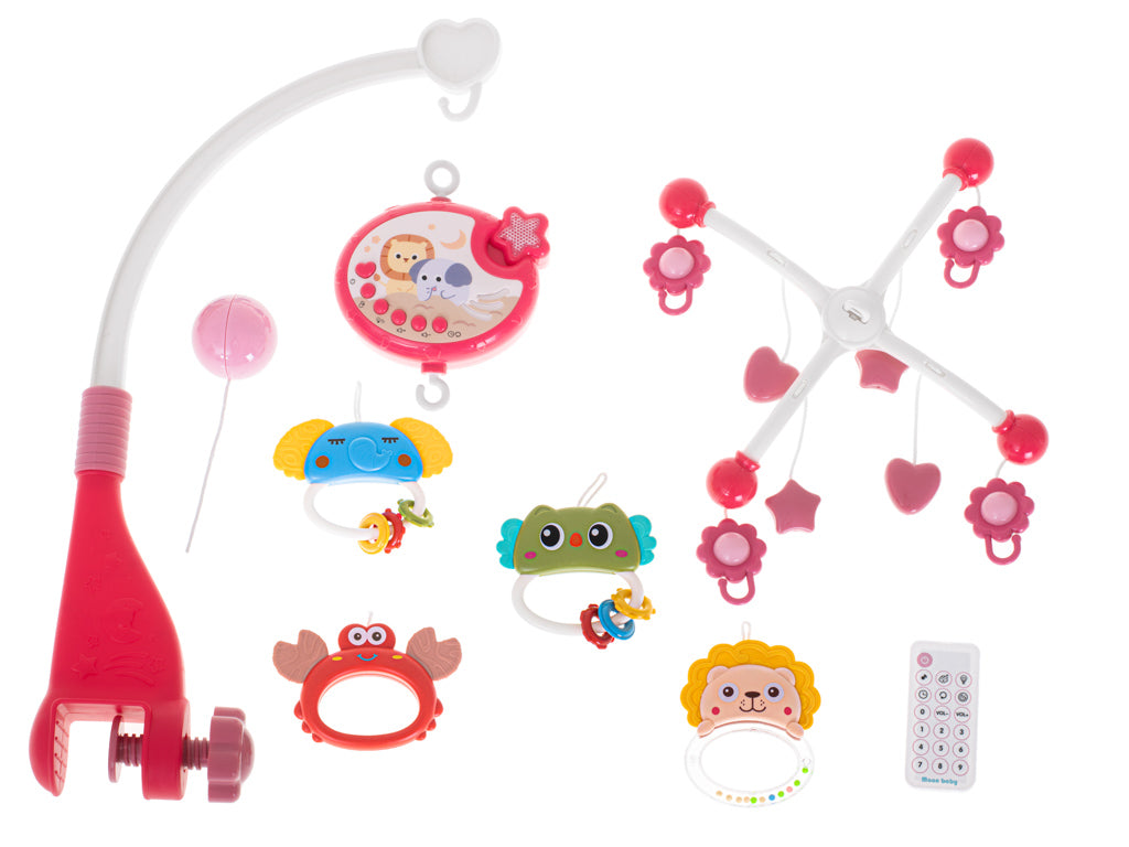Pink Baby Crib Mobile with Star Projector & Remote Control