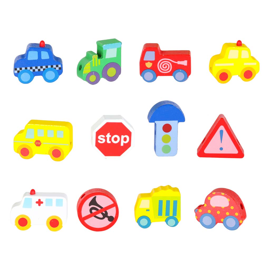 Wooden Vehicle Lacing Blocks with Activity Board