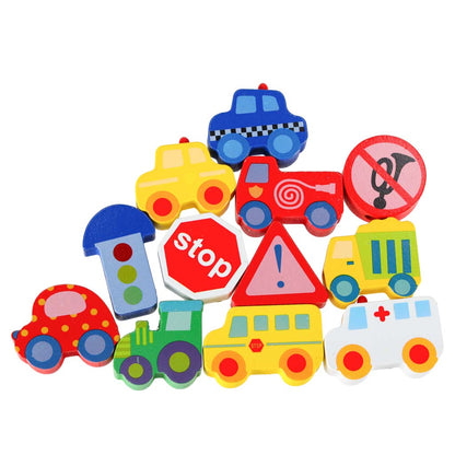 Wooden Vehicle Lacing Blocks with Activity Board
