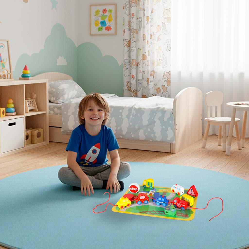 Wooden Vehicle Lacing Blocks with Activity Board