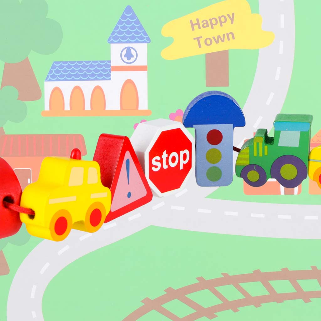 Wooden Vehicle Lacing Blocks with Activity Board