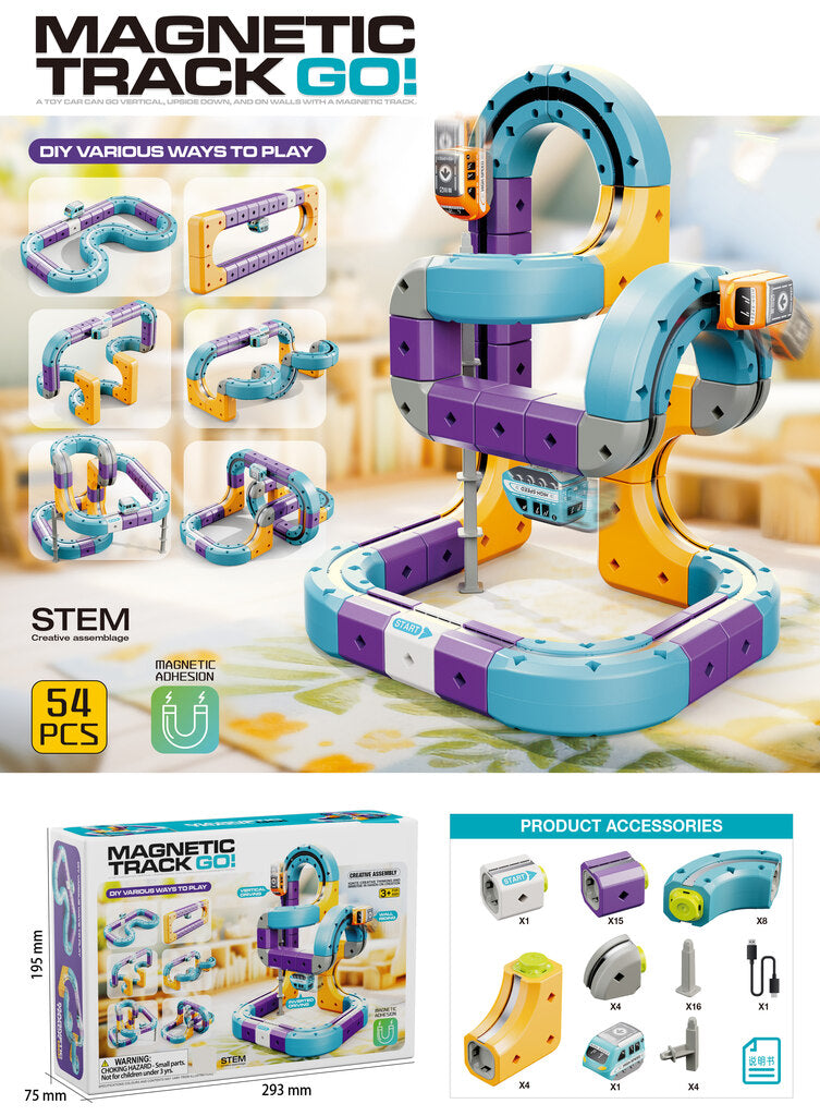 Magnetyczny Tor Go! Zestaw Magnetyczny Tor Wyścigowy STEM 54 Elementy