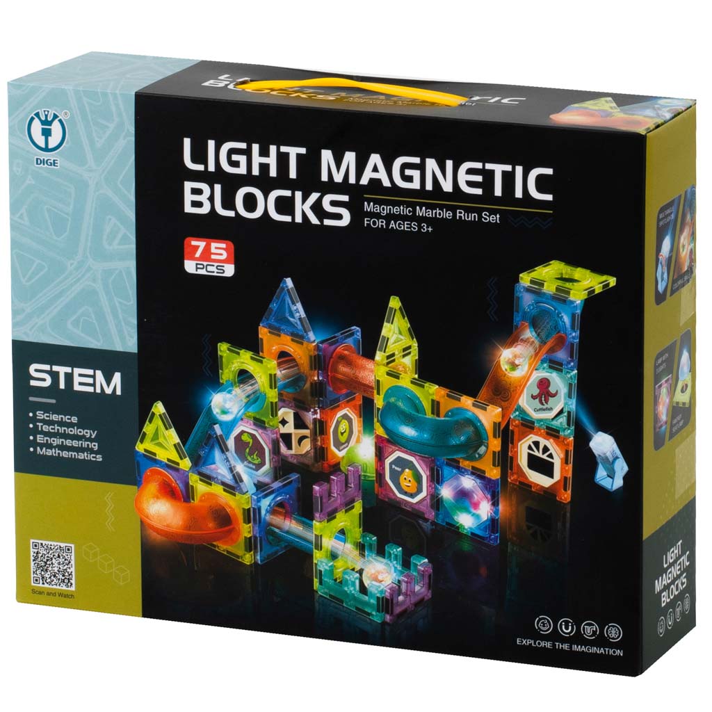 75-Piece Magnetic Marble Run Building Set with LED Balls