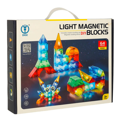 64-Piece Light-Up Magnetic Building Blocks for Kids 3+