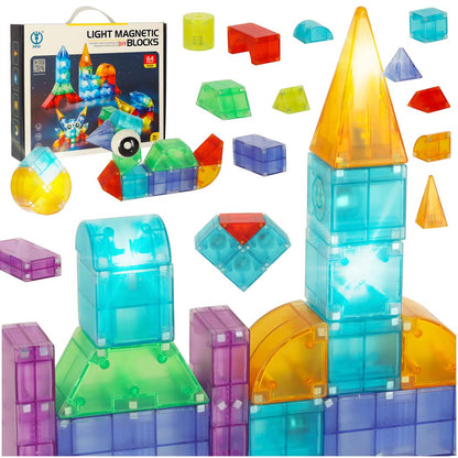 64-Piece Light-Up Magnetic Building Blocks for Kids 3+