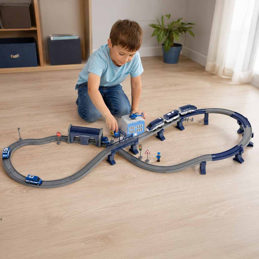 92-Piece Police Train Set with Cars & Helicopter