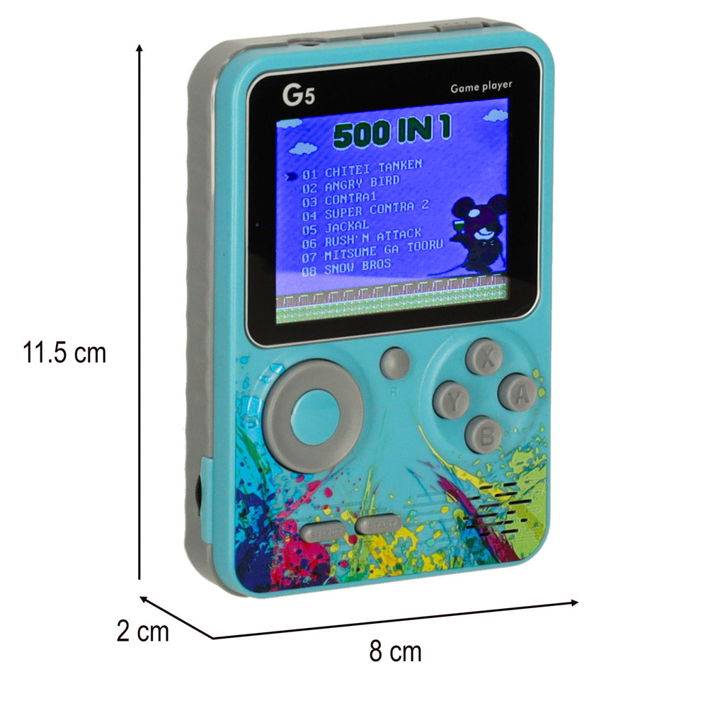 Mini konsola retro dla dzieci 6+ – niebieska, 500 gier