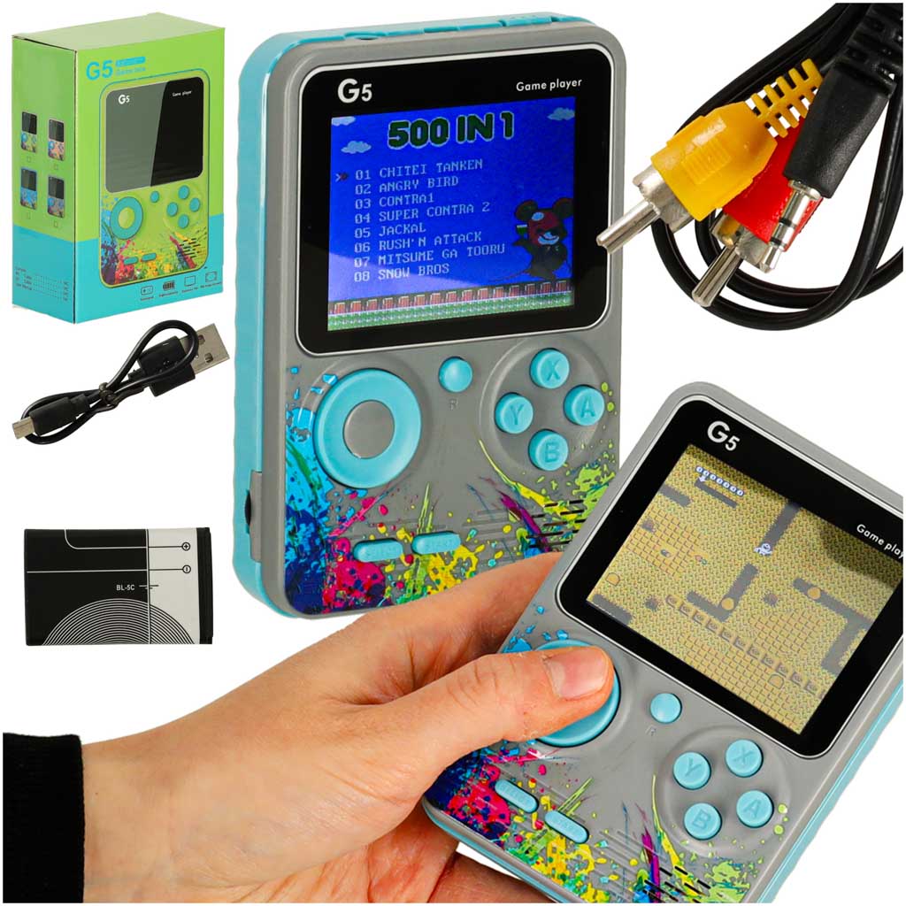 Mini Retro Handheld Game Console for Kids 6+ – Gray, 500 Games