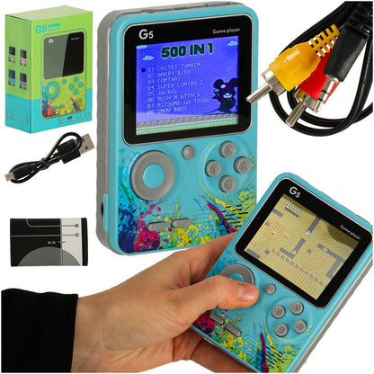 Mini konsola retro dla dzieci 6+ – niebieska, 500 gier
