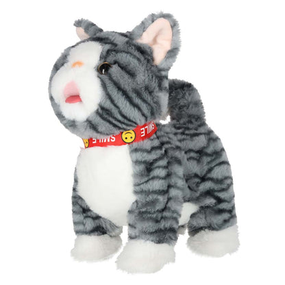 Interactive Walking Cat for Kids – Grey Plush Toy