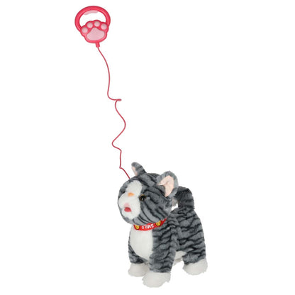 Interactive Walking Cat for Kids – Grey Plush Toy