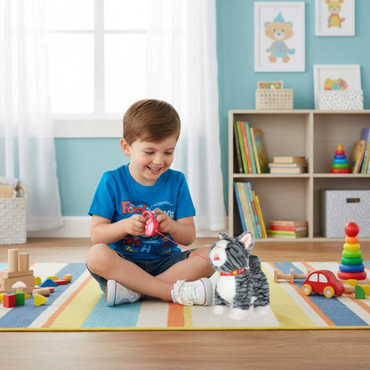 Interactive Walking Cat for Kids – Grey Plush Toy