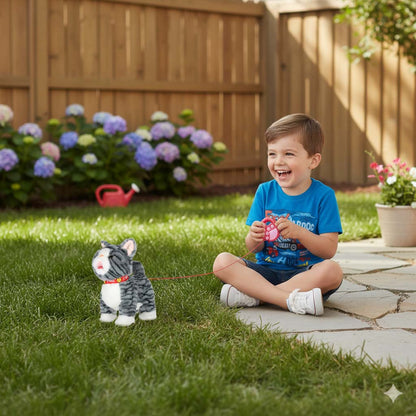 Interactive Walking Cat for Kids – Grey Plush Toy