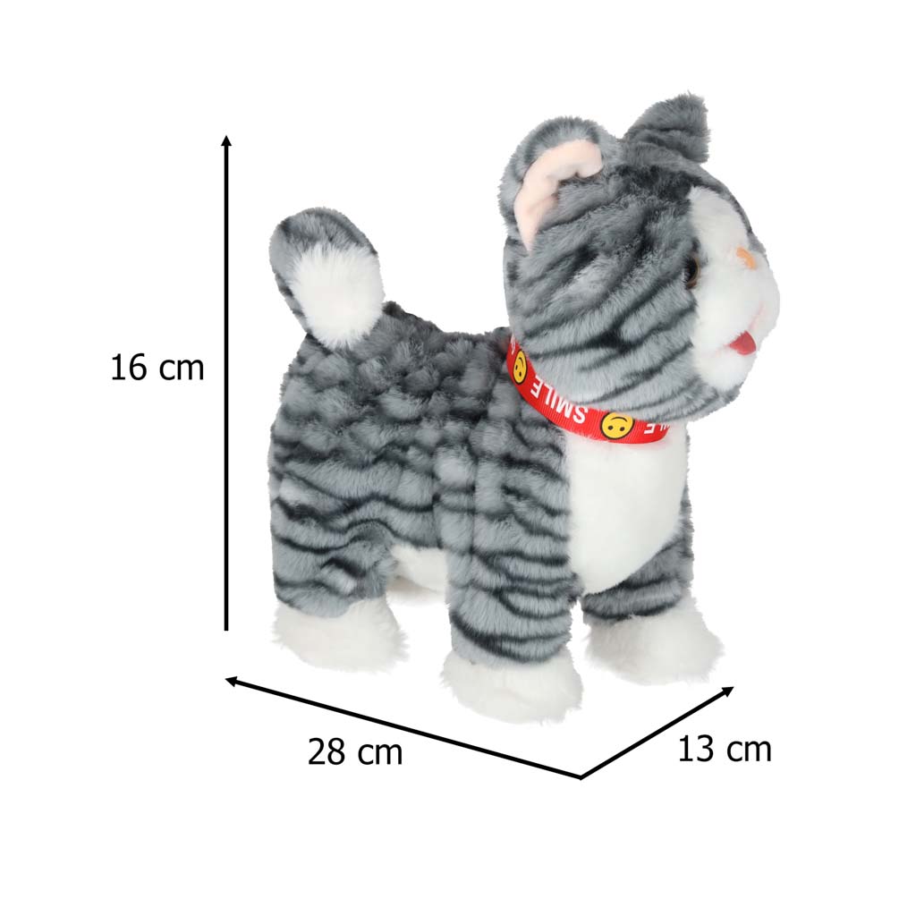 Interactive Walking Cat for Kids – Grey Plush Toy