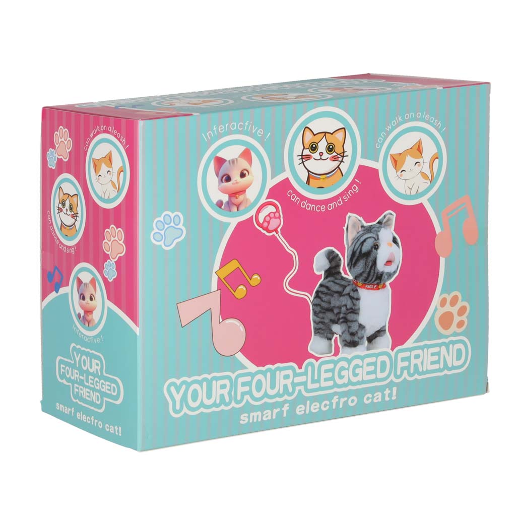 Interactive Walking Cat for Kids – Grey Plush Toy