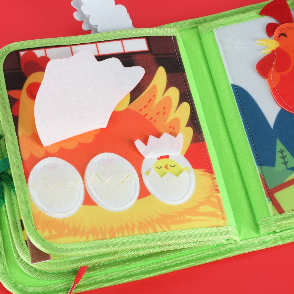Filcowa książeczka edukacyjna „Farma” – sensoryczna książka aktywnościowa dla dzieci 3+