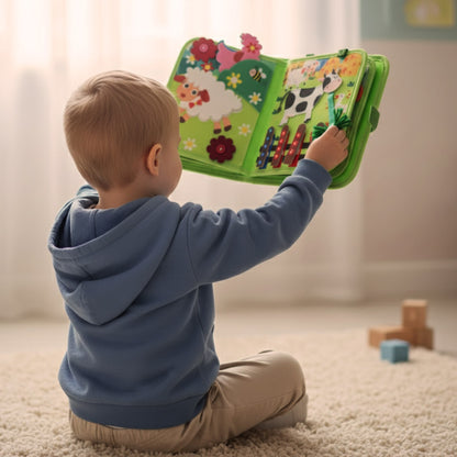 Filcowa książeczka edukacyjna „Farma” – sensoryczna książka aktywnościowa dla dzieci 3+